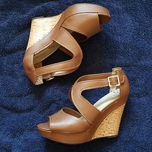 Sbicca Brown Cork Heel Wedges